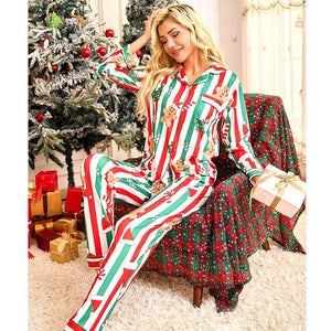 Red & Green Gingerman Christmas Printed Nightsuit Set for Adults, Unisex - S Christmas