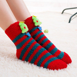 Red & Green Stripes - Xmas Tree Theme Woolen Christmas Socks For Kids - 3 - 5 Years Christmas