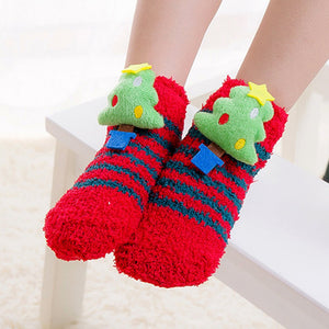Red & Green Stripes - Xmas Tree Theme Woolen Christmas Socks For Kids - 3 - 5 Years Christmas