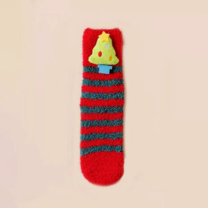 Red & Green Stripes - Xmas Tree Theme Woolen Christmas Socks For Kids - 3 - 5 Years Christmas