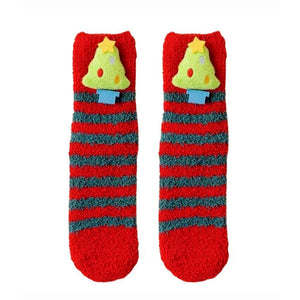 Red & Green Stripes - Xmas Tree Theme Woolen Christmas Socks For Kids - 3 - 5 Years Christmas