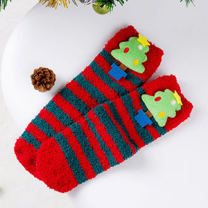Red & Green Stripes - Xmas Tree Theme Woolen Christmas Socks For Kids - 3 - 5 Years Christmas