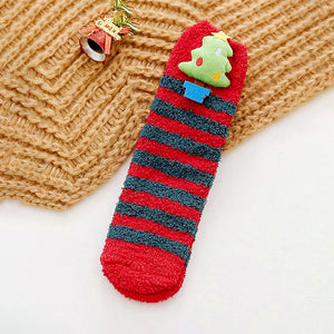 Red & Green Stripes - Xmas Tree Theme Woolen Christmas Socks For Kids - 3 - 5 Years Christmas