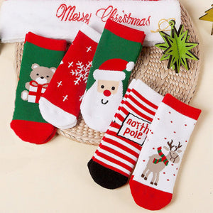 Red Green White Themed Christmas Ankle Socks Set Of 5 Pcs - 2 - 4 Years Christmas