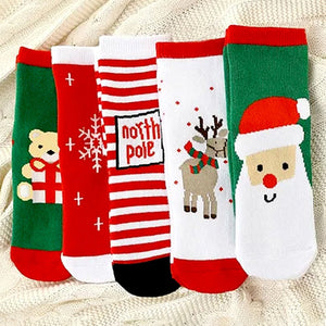 Red Green White Themed Christmas Ankle Socks Set Of 5 Pcs - 2 - 4 Years Christmas