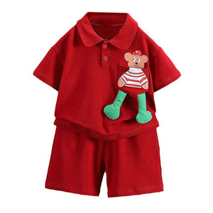 Red Long Legs Teddy 2 Pcs Shorts Set For Toddlers And Kids - 2 - 3 Years Kids Clothing