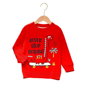 Red Rolling Dino cardigan Sweater for Kids - 2 - 3 Years Winter Wear