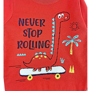 Red Rolling Dino cardigan Sweater for Kids - 2 - 3 Years Winter Wear