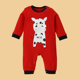 Red Romper with White Cow Print, 2 - 3 years Unisex Kids Wear - Kids Clothing