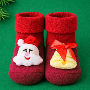 Red Santa & Bell Christmas Themed Ankle Length Socks For Kids - 0 - 6 Months Christmas