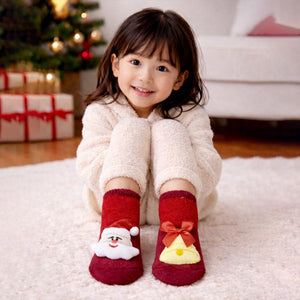 Red Santa & Bell Christmas Themed Ankle Length Socks For Kids - 0 - 6 Months Christmas