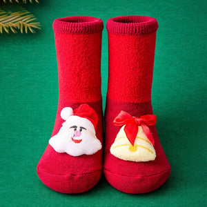 Red Santa & Bell Christmas Themed Ankle Length Socks For Kids - 0 - 6 Months Christmas