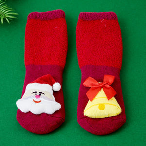 Red Santa & Bell Christmas Themed Ankle Length Socks For Kids - 0 - 6 Months Christmas