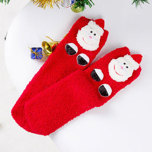 Red Santa Eyes - Xmas Tree Theme Woolen Christmas Socks For Kids - 3 - 5 Years Christmas