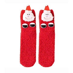 Red Santa Eyes - Xmas Tree Theme Woolen Christmas Socks For Kids - 3 - 5 Years Christmas