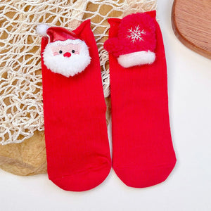 Red Santa & Mittens Christmas Themed Ankle Length Socks For Kids - 2 - 4 Years Christmas