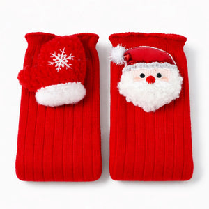 Red Santa & Mittens Christmas Themed Ankle Length Socks For Kids - 2 - 4 Years Christmas