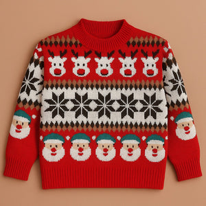 Red Santa & Reindeer Winter, Christmas Cardigan Sweater for Kids - 2 - 3 Years Winter Wear