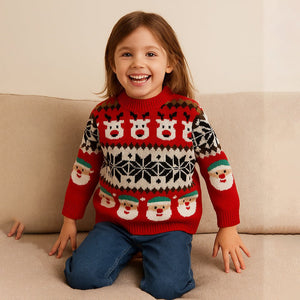 Red Santa & Reindeer Winter, Christmas Cardigan Sweater for Kids - 2 - 3 Years Winter Wear
