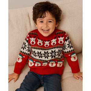 Red Santa & Reindeer Winter, Christmas Cardigan Sweater for Kids - 2 - 3 Years Winter Wear