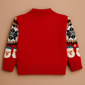 Red Santa & Reindeer Winter, Christmas Cardigan Sweater for Kids - 2 - 3 Years Winter Wear