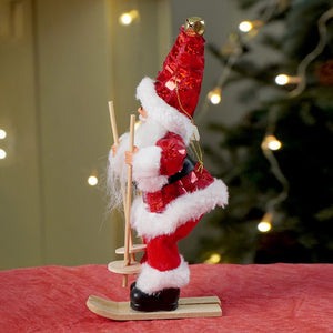 Red Sequin Coat Skiing Santa - Christmas Table Décor & Ornament - Christmas