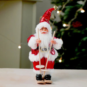 Red Sequin Coat Skiing Santa - Christmas Table Décor & Ornament - Christmas