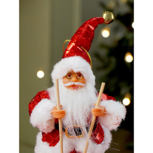 Red Sequin Coat Skiing Santa - Christmas Table Décor & Ornament - Christmas