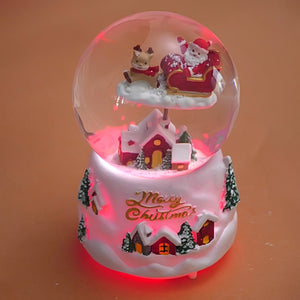 Red Sledge Santa snow village colorful LED Dome with Music Christmas Table Décor & Gift option - Christmas