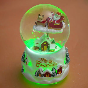 Red Sledge Santa snow village colorful LED Dome with Music Christmas Table Décor & Gift option - Christmas