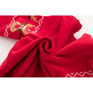Red Snow Big Reindeer Face Kids Cardigan Sweater, Round Neck - Little Surprise BoxRed Snow Big Reindeer Face Kids Cardigan Sweater, Round Neck