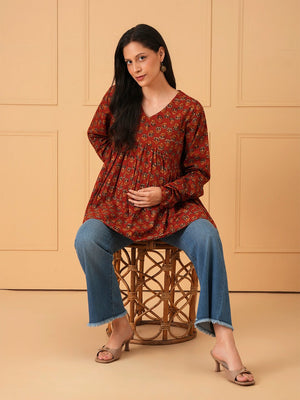 Red Terra Maternity Short Kurti - S Maternity and Nursing Tops