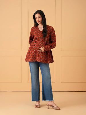 Red Terra Maternity Short Kurti - S Maternity and Nursing Tops