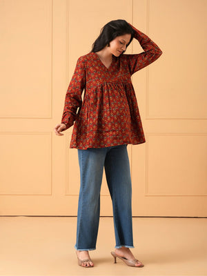 Red Terra Maternity Short Kurti - S Maternity and Nursing Tops