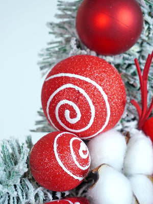 Red & White Swirl artificial Bushy Christmas Wreath for wall, Door and Tree Christmas Décor, 18 inches - Christmas