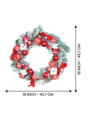Red & White Swirl artificial Bushy Christmas Wreath for wall, Door and Tree Christmas Décor, 18 inches - Christmas