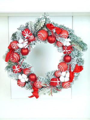 Red & White Swirl artificial Bushy Christmas Wreath for wall, Door and Tree Christmas Décor, 18 inches - Christmas