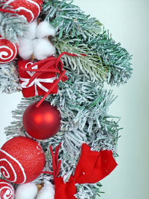 Red & White Swirl artificial Bushy Christmas Wreath for wall, Door and Tree Christmas Décor, 18 inches - Christmas
