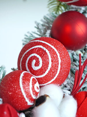 Red & White Swirl artificial Bushy Christmas Wreath for wall, Door and Tree Christmas Décor, 18 inches - Christmas