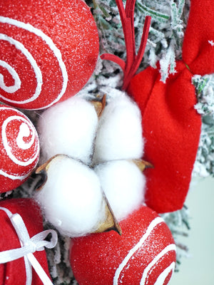 Red & White Swirl artificial Bushy Christmas Wreath for wall, Door and Tree Christmas Décor, 18 inches - Christmas
