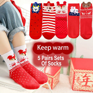 Red White Themed Christmas Ankle Socks For Kids - Set Of 5 Pcs - 2 - 4 Years Christmas