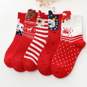 Red White Themed Christmas Ankle Socks For Kids - Set Of 5 Pcs - 2 - 4 Years Christmas