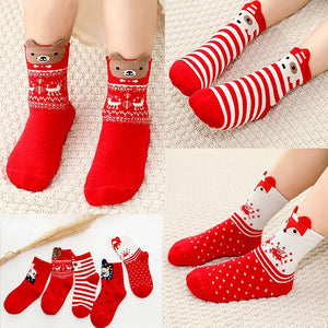 Red White Themed Christmas Ankle Socks For Kids - Set Of 5 Pcs - 2 - 4 Years Christmas
