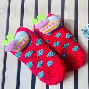 Red Xmas Cake theme Woolen Christmas Socks for Infants (0-12) months - Little Surprise BoxRed Xmas Cake theme Woolen Christmas Socks for Infants (0-12) months