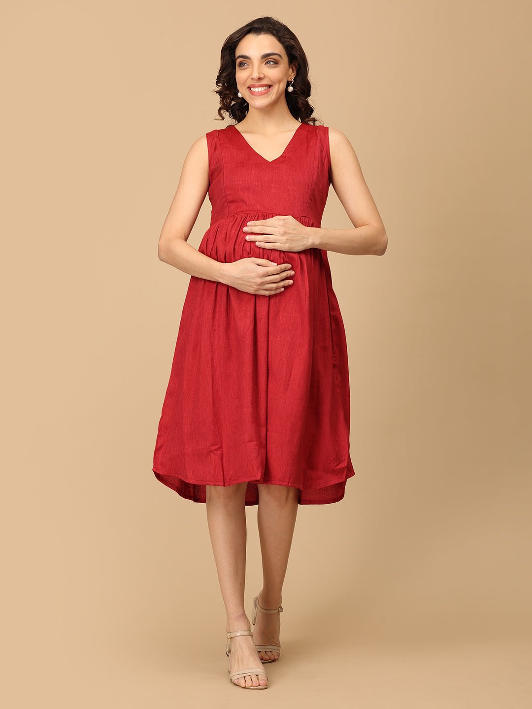 Red - y to Rule Maternity and Nursing Shacket Dress - DRS - SK - REDYR - S