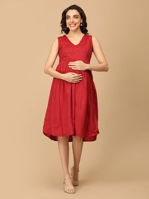Red - y to Rule Maternity and Nursing Shacket Dress - DRS - SK - REDYR - S