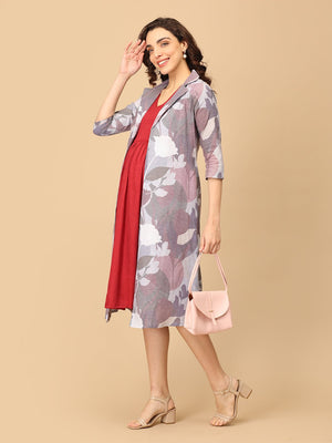 Red - y to Rule Maternity and Nursing Shacket Dress - DRS - SK - REDYR - S