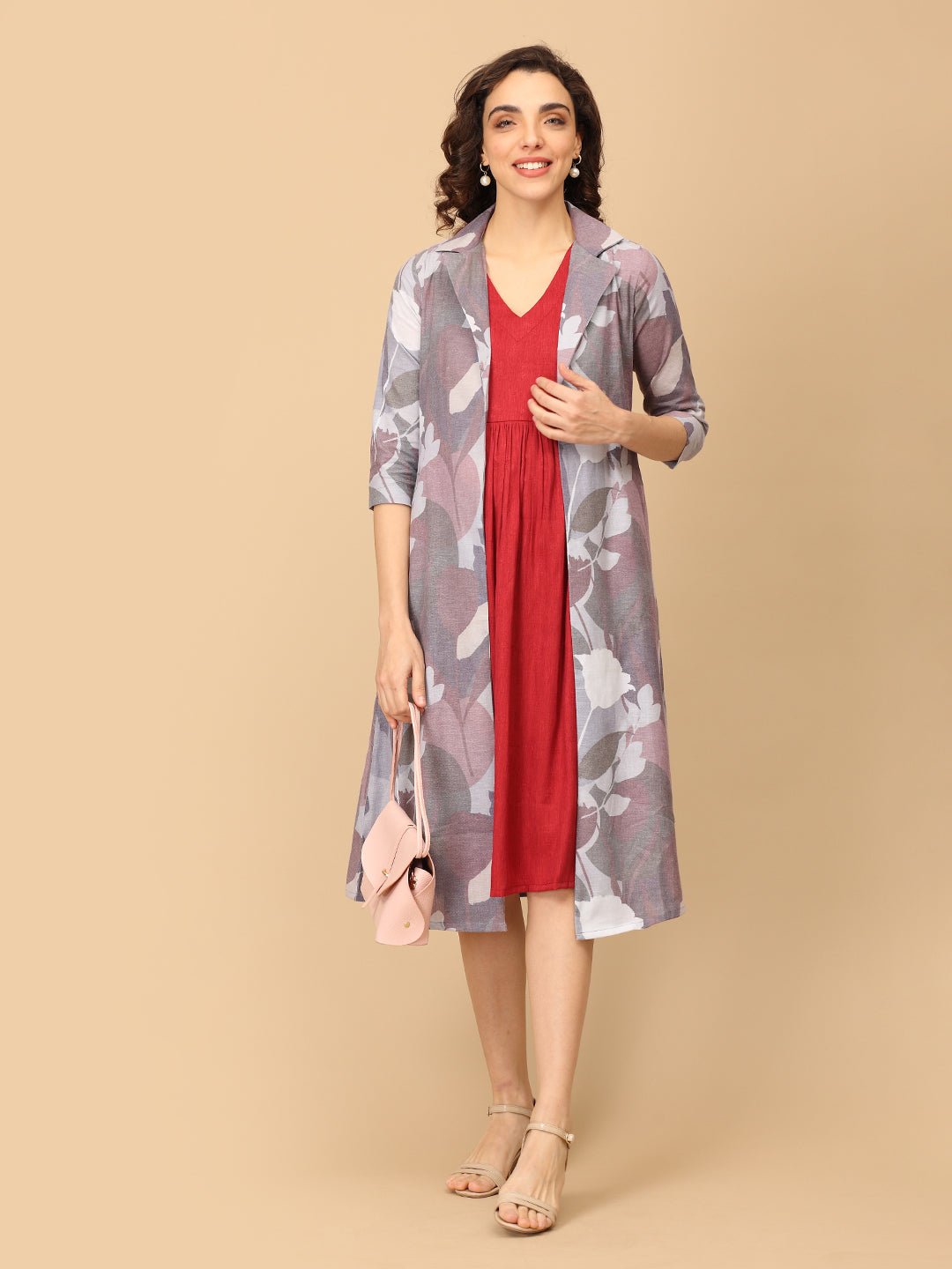 Red - y to Rule Maternity and Nursing Shacket Dress - DRS - SK - REDYR - S