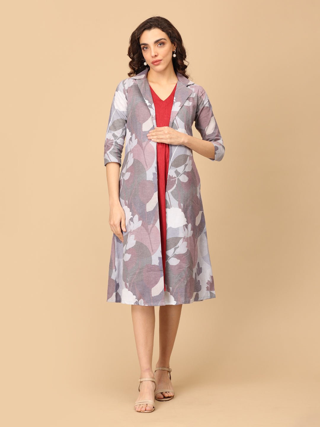 Red - y to Rule Maternity and Nursing Shacket Dress - DRS - SK - REDYR - S