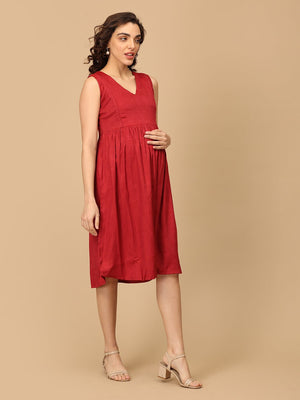 Red - y to Rule Maternity and Nursing Shacket Dress - DRS - SK - REDYR - S